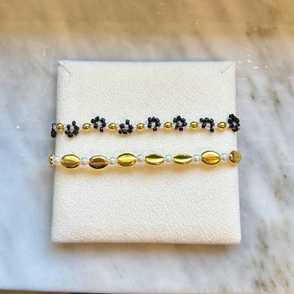 Two Handmade Flower Bead Bracelet
